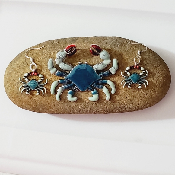 SALE! Crab pendant earrings set 925 sterling silver handmade enamel NICE! Beach - Picture 2 of 16